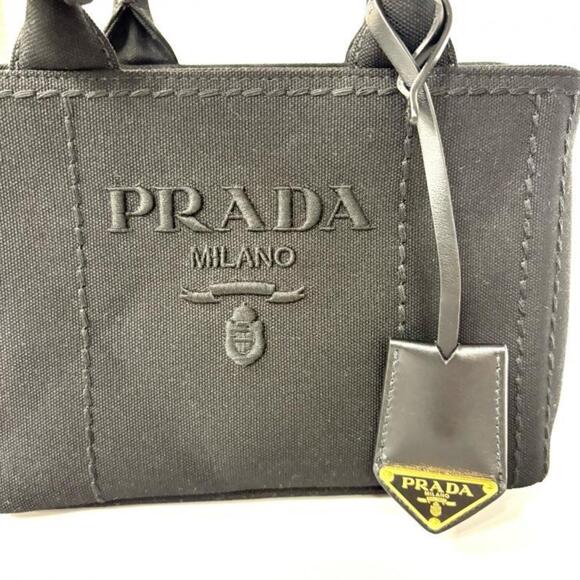 PRADA Canapa RICAMO 1BA038 Cotton Canvas Mini Handbag in Black, 2-Way Shoulde... - Picture 7 of 11